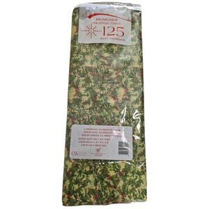 Vintage 1970s Lot of 65 Sheets of Christmas Tissue Paper Green Red Holly Print